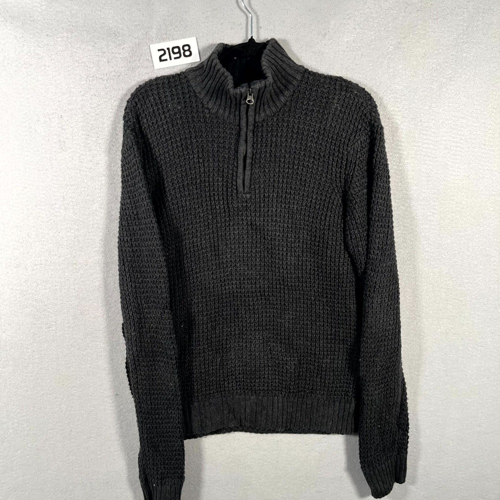 Aeropostale Sweater Mens Small Black Quarter Zip Cotton Texture Mock Neck Winter